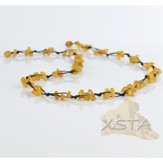 Raw amber necklace honey threaded chips